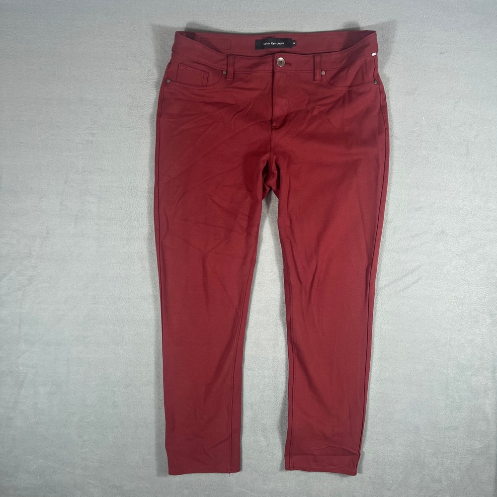 Calvin Klein Jeans Womens Pants 14 Burgundy Slim Fit Ankle Stretch Ponte Knit